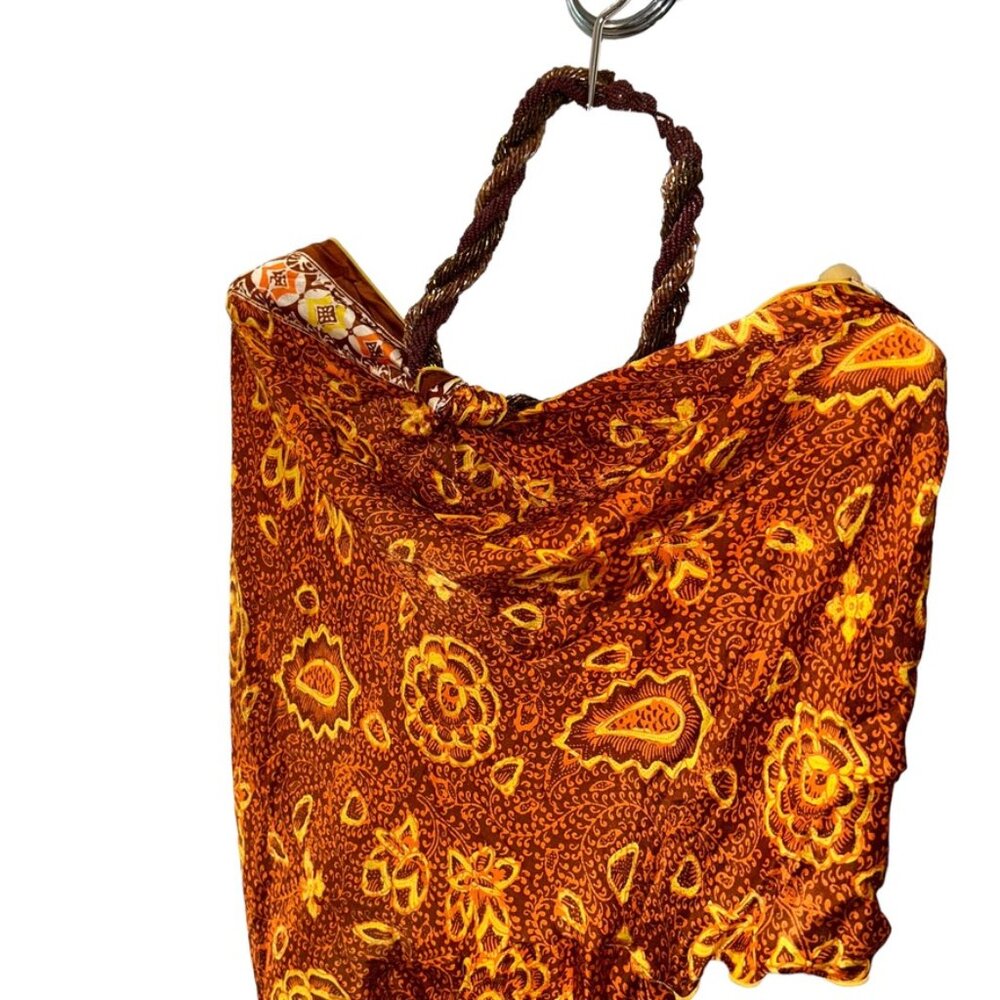 Poupette St. Barth Island indonesian Batik brown orange halter dress cov… - Picture 5 of 8